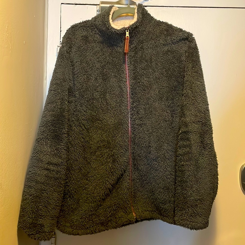 Soft, fluffy gray zippered sweatshirt